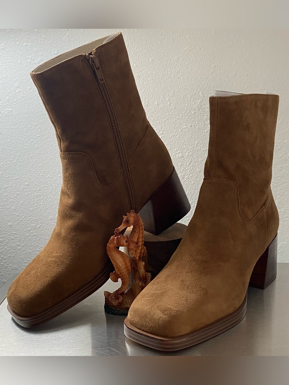 NEW STEVE MADDEN WOMENS LEATHER BLOCK HEEL MID CALF ZIP UP BOOTS